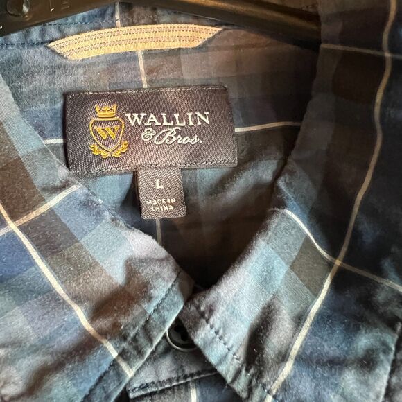 WALLIN & BROS Plaid Print Flannel Shirt, Navy Plaid, Size Large EUC - Picture 4 of 4
